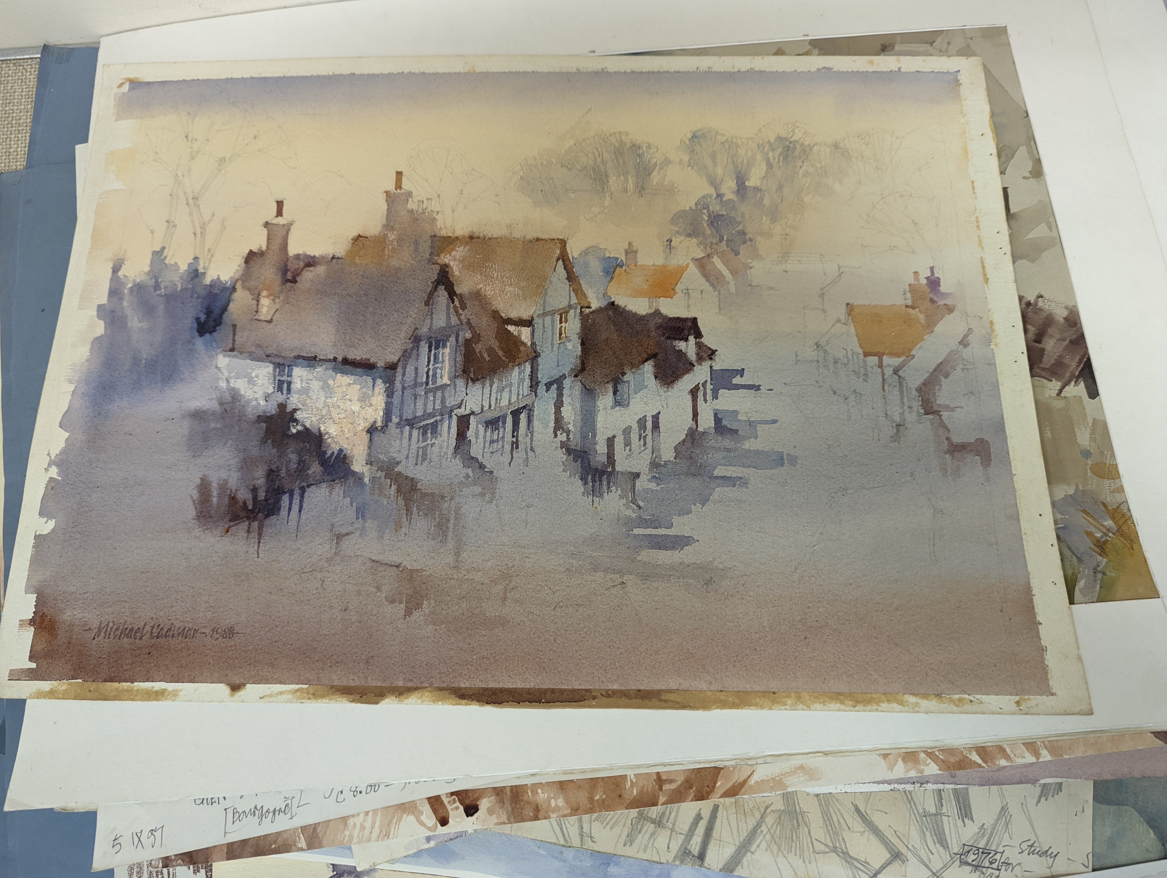 Michael Cadman (1920-2010), a group of assorted watercolours, mostly topographical scenes c.1995 to 2003, largest 46 x 61cm, one framed, the others unframed